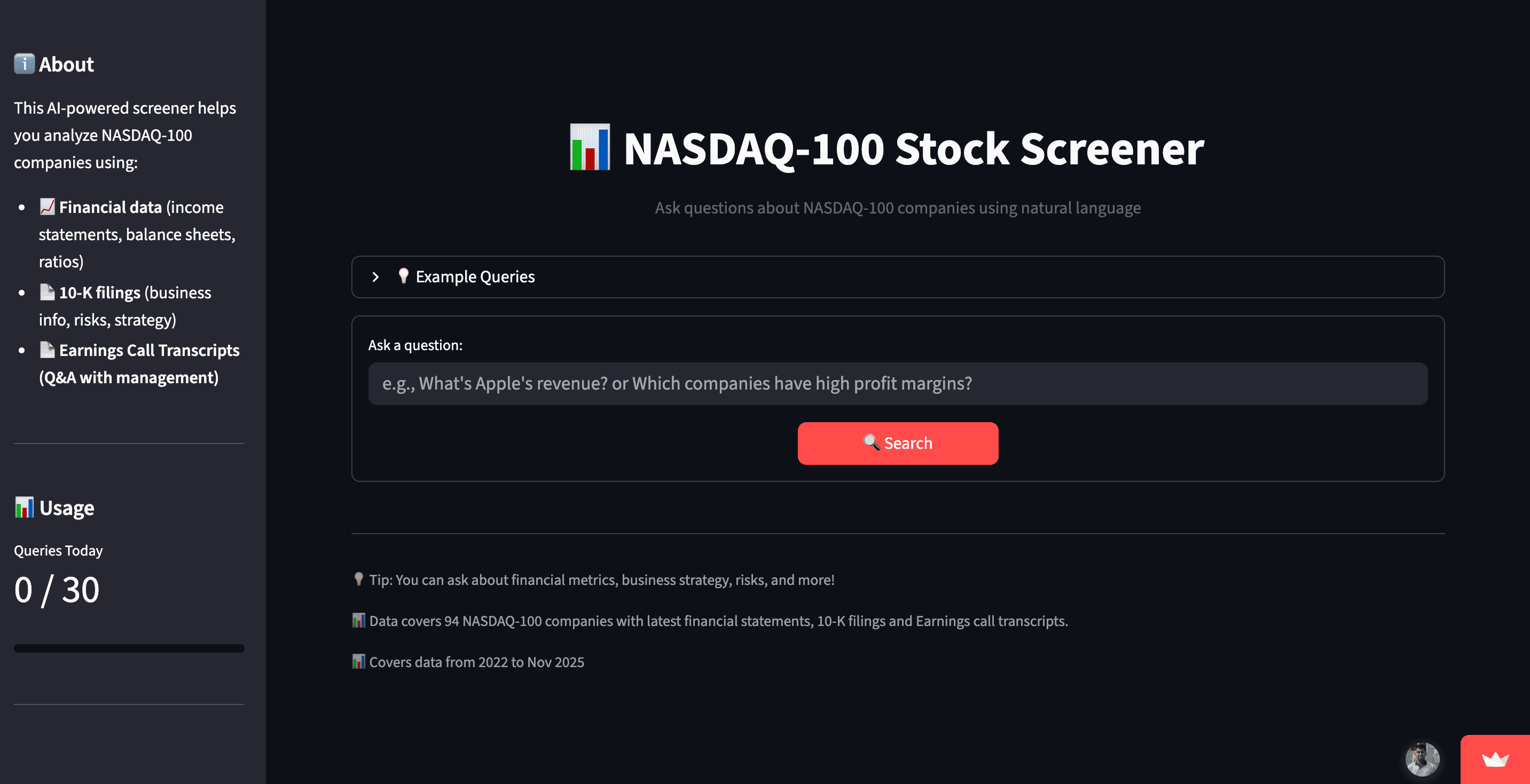 NASDAQ-100 Stock Screener with RAG